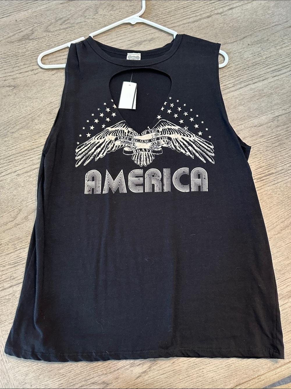 Black 'America' Cutout Muscle Tee with Eagle Graphic - Unbranded